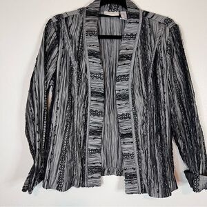 Chico’s Blazer Jacket Cardigan Silver W/ Black Lightweight Size 1 (Medium 8)
